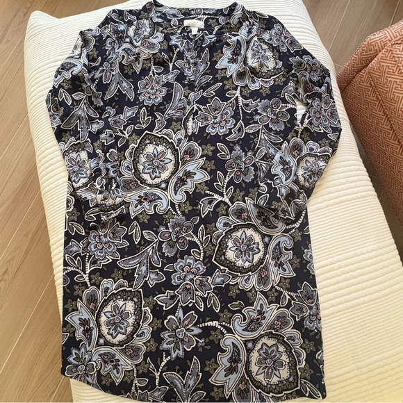 LOFT Navy Floral Button Front Floral Dress - Picture 6 of 6